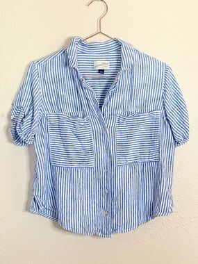 Universal Thread Blue White Stripe Linen Blend Top Small